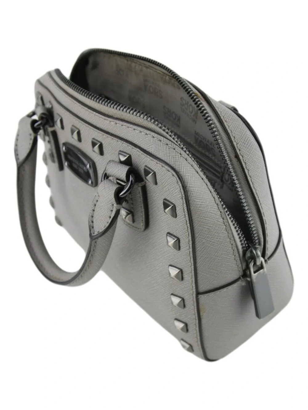 Michael Kors Light Grey Studded Saffiano Satchel